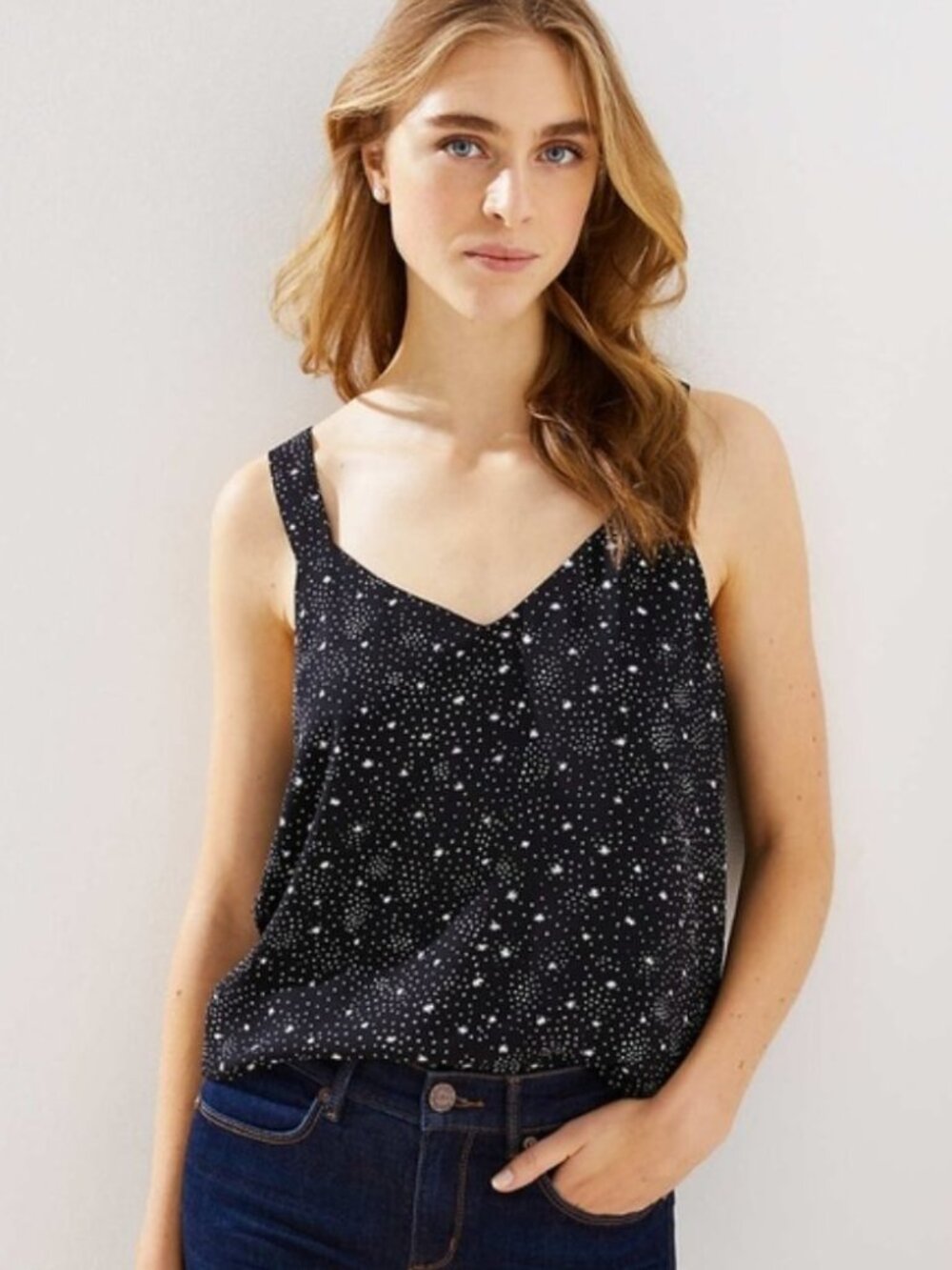 LOFT Starry Black & White Star Print V-Neck Cami Tank Top M NWT
